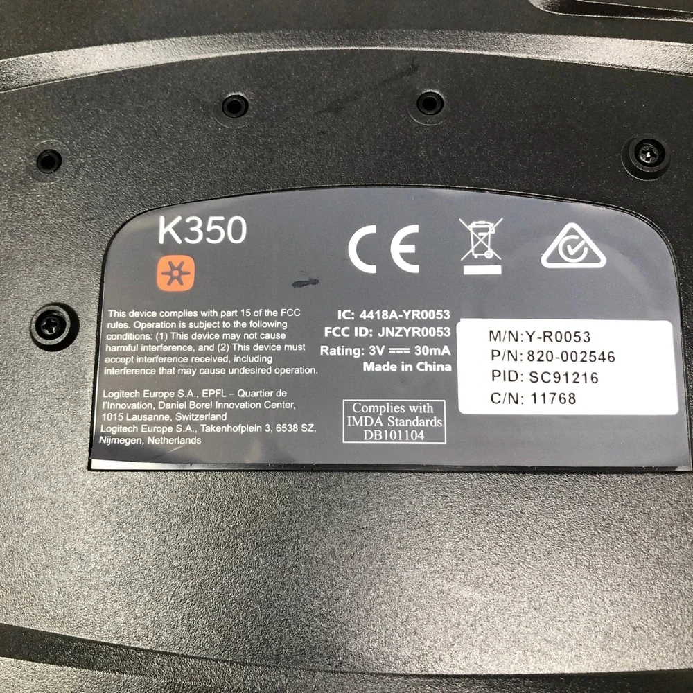 Logitech K350 Wireless Wave Keyboard Y-R0053 No USB Receiver Untested